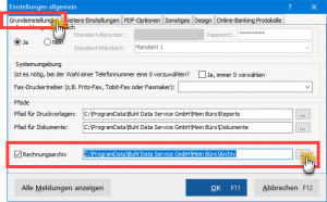 Rechnungsarchiv Grundeinstellung MeinBüro