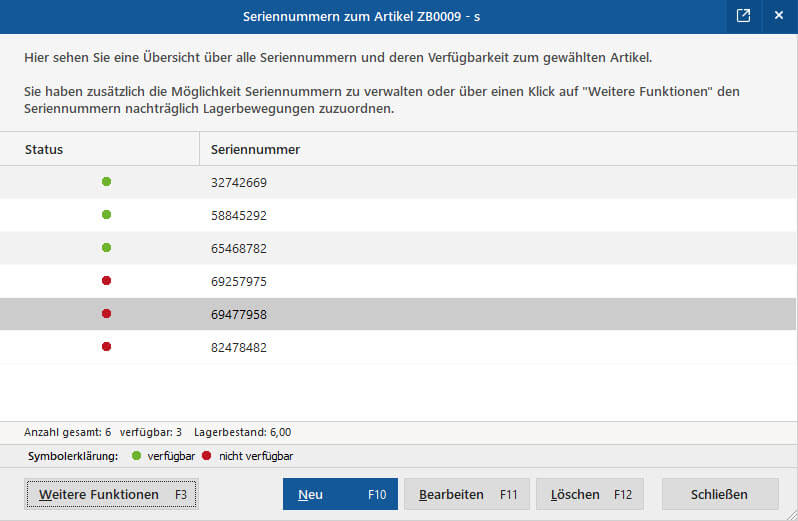 Seriennummern | MeinBüro Bürosoftware