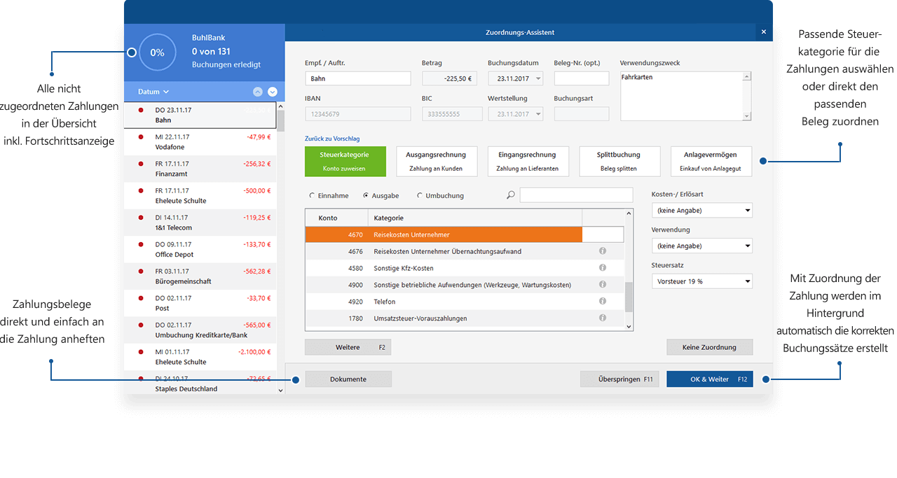 Belege und Zahlungen verwalten in der Bürosoftware MeinBüro