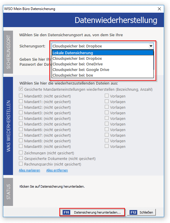 MeinBüro-Datenimport von Cloudspeicher