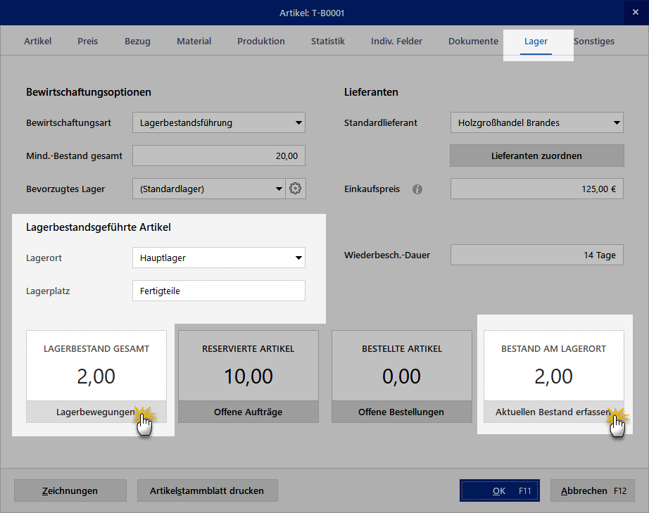 Lagerbestände erfassen und ändern