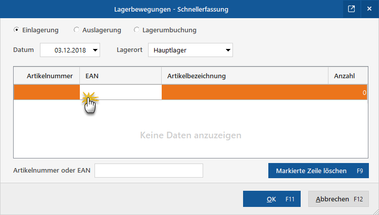 Lagerbewegungen Schnellerfassung in MeinBüro