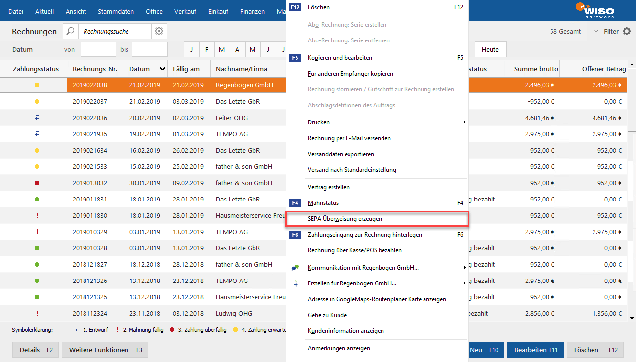 MeinBüro Überweisungen aus Gutschriften erzeugen