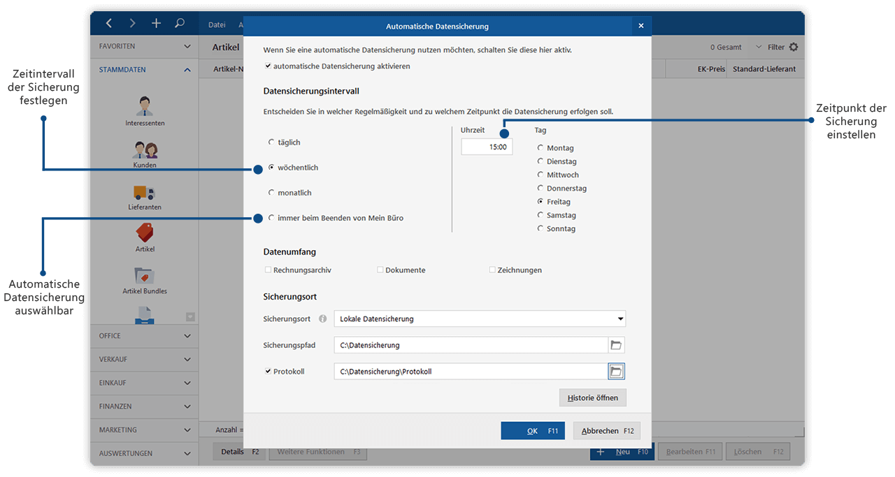 Modul Sicherung+ für Datensicherheit & Datenschutz in MeinBüro