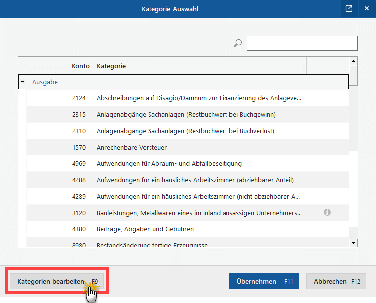 Erweiterte Kategorienliste