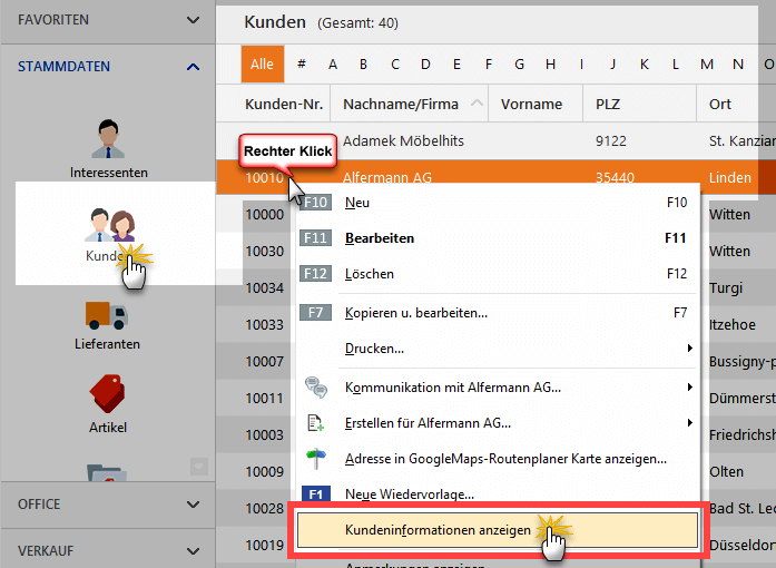 Kunden schnell ansicht