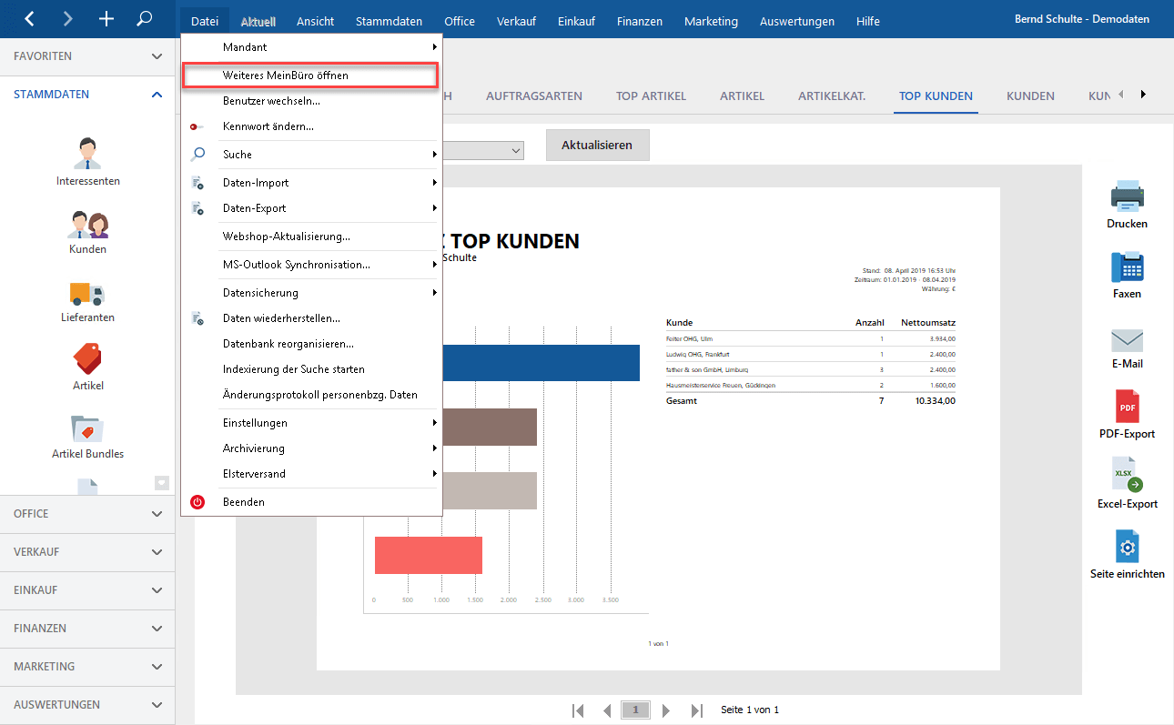 MeinBüro Gleichzeitiges Arbeiten in mehreren Fenstern