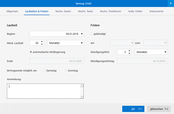 Verträge mit Laufzeiten und Fristen versehen - Mit MeinBüro und dem Modul Verträge