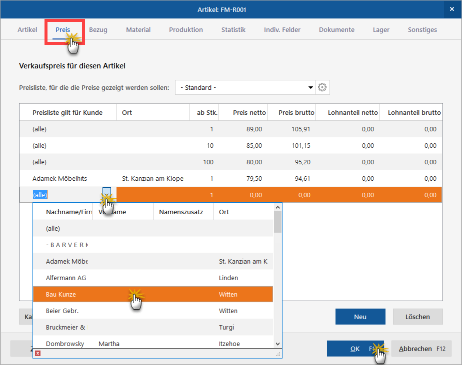 Rabatt bei Verkaufspreisen