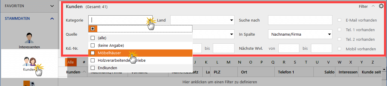 Schnellfilter anzeigen
