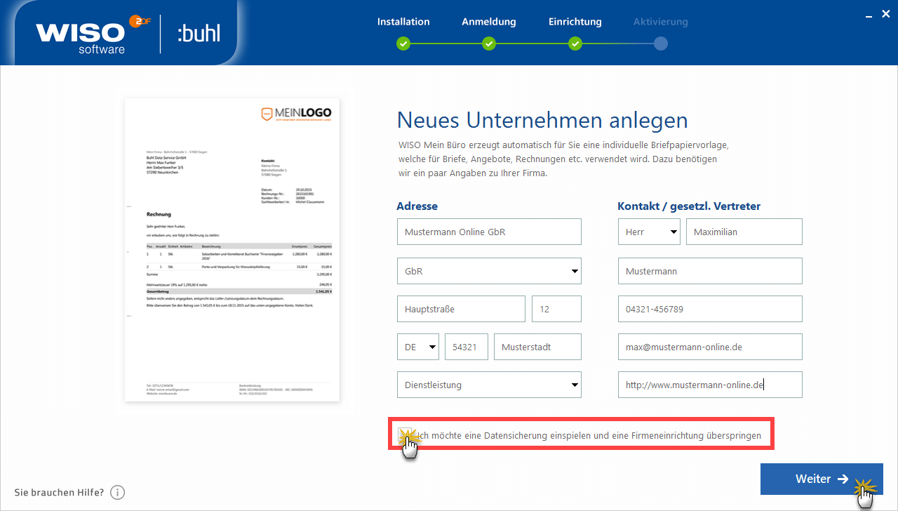 Neues Unternehmen anlegen