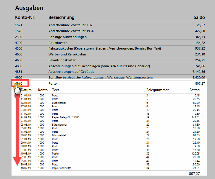 interaktive Liste ausgeklappt