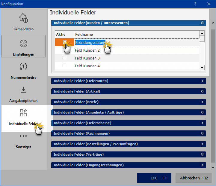 Individuelle Felder