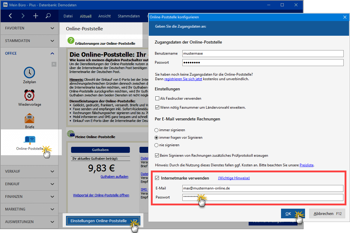 Online Poststelle Konfigurieren