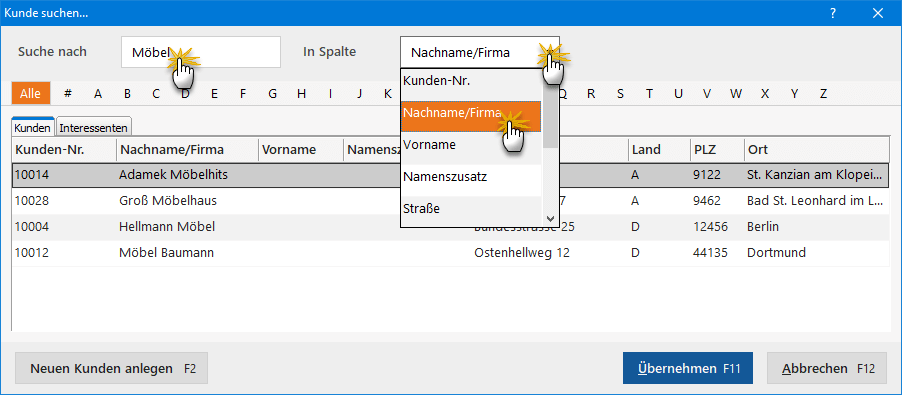 Kunde suchen