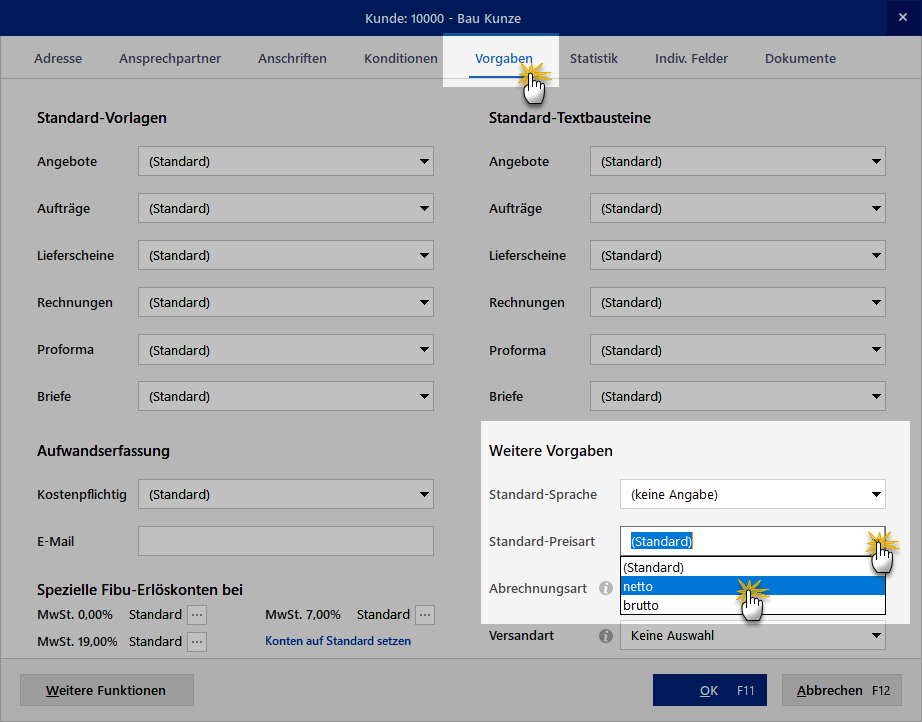 Vorgaben für Kunden