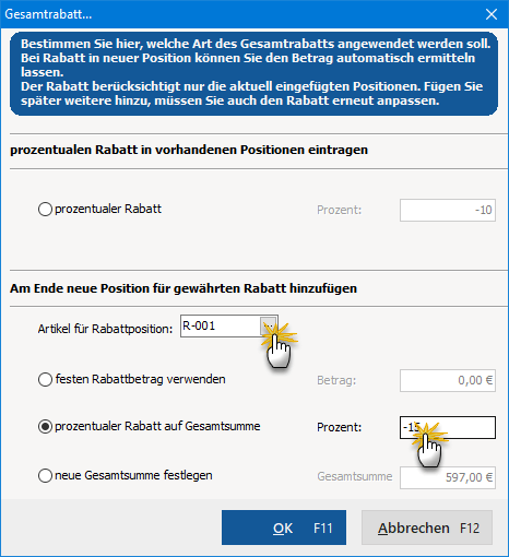 Gesamtrabatt Darstellung