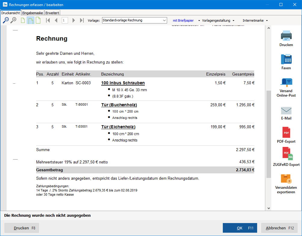 Rechnungsvorschau
