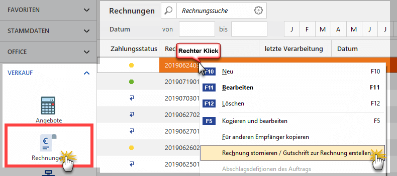 Rechnung stornieren