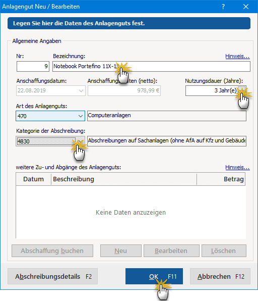 Fehlende Angaben eintragen