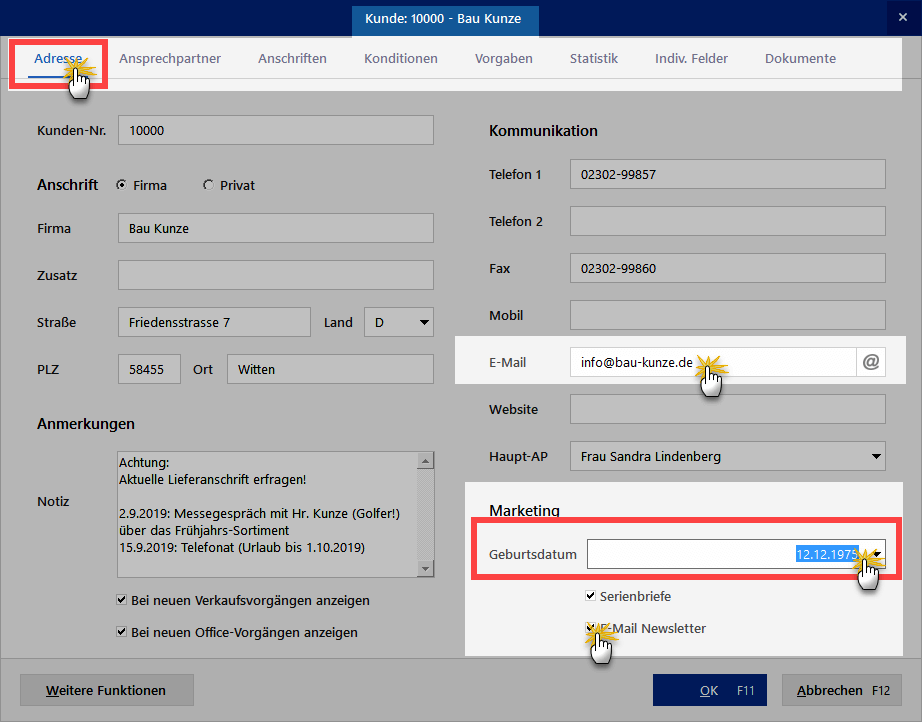 Geburtsdatum eintragen