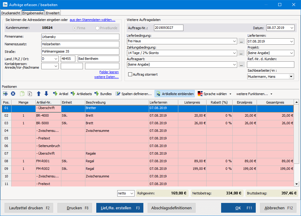 Aufträge bearbeiten