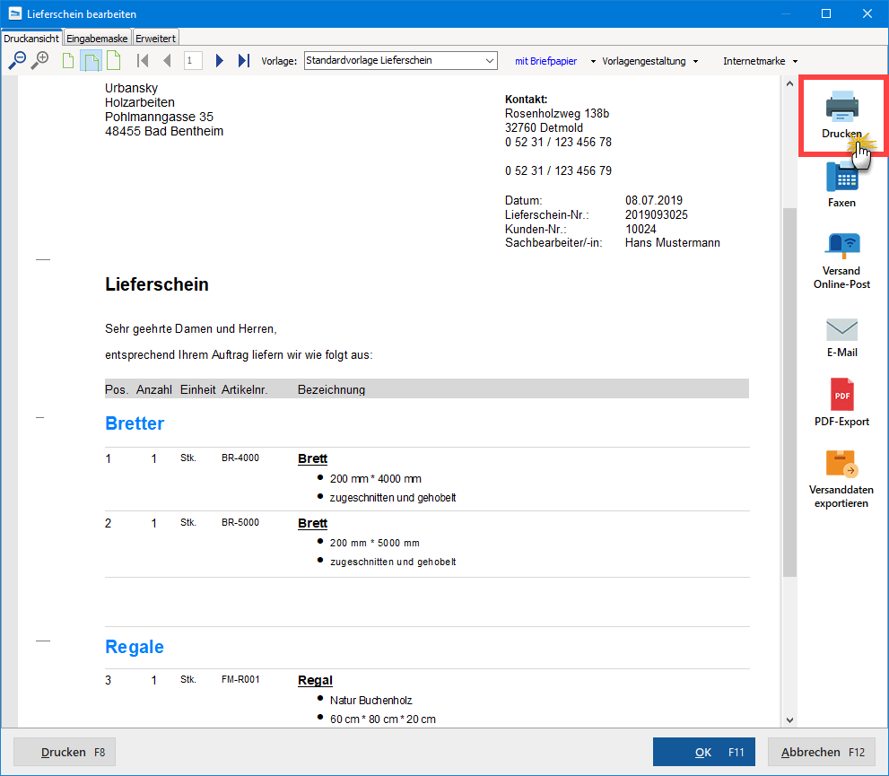 Lieferschein drucken