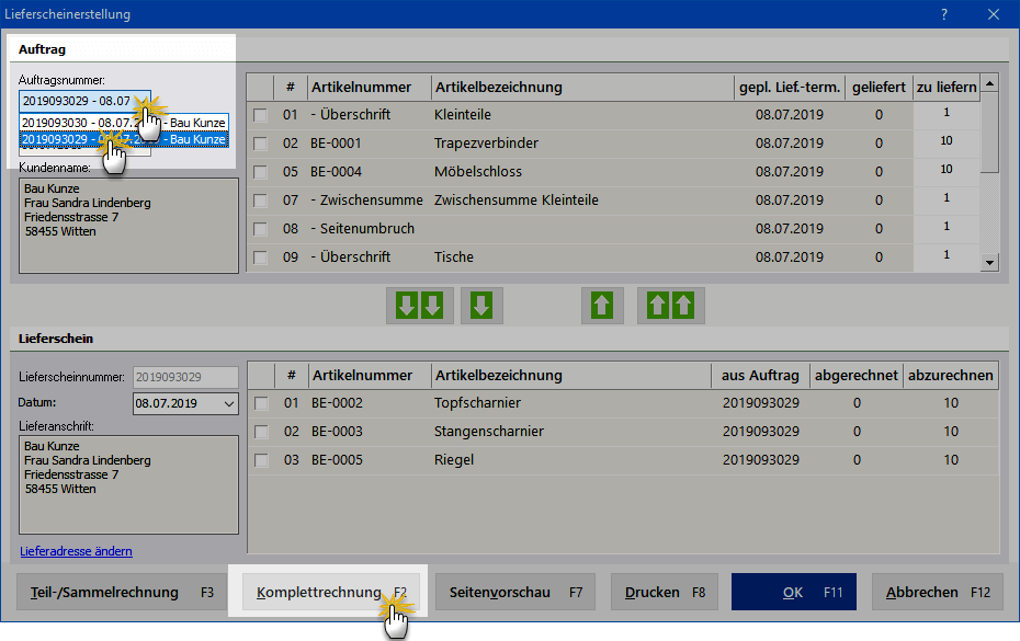 Lieferschein-Komplettrechnung