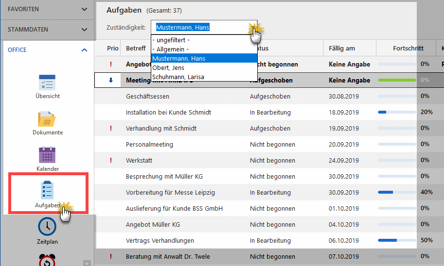 Aufgaben nach Kunden auswählen