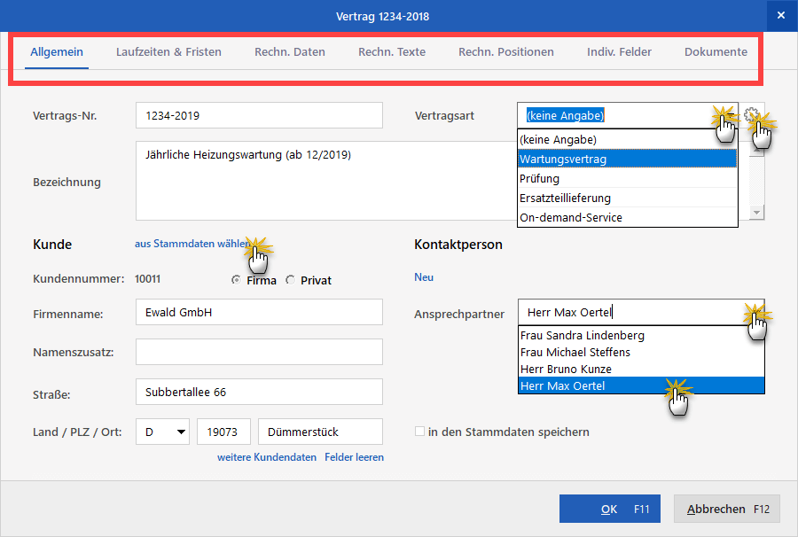 Vertragsdaten eingeben