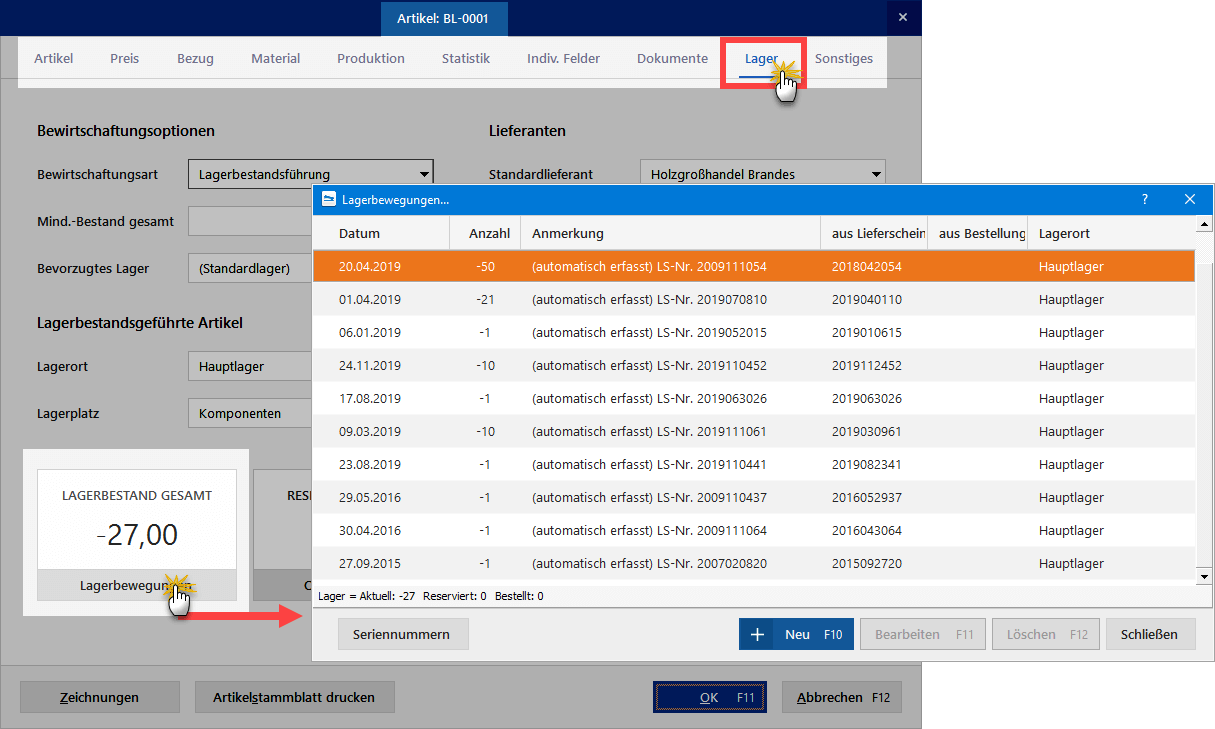 Lagerbewegungen