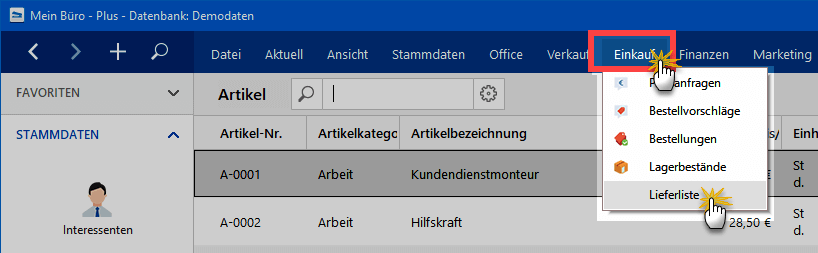 Lieferliste anzeigen