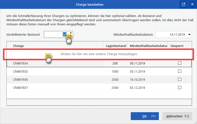 Charge bearbeiten