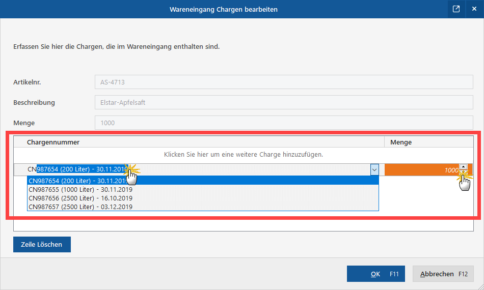 Wareneingang: Chargenbearbeitung