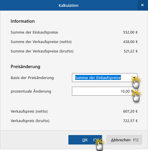 Preiskalkulation festlegen