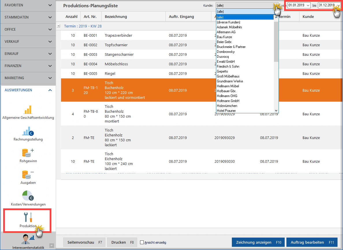 Produktions-Planungsliste