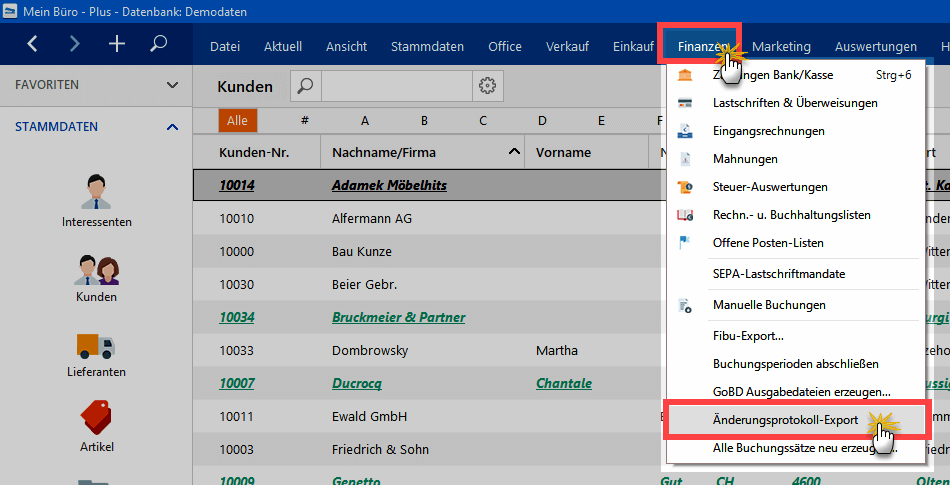 Änderungsprotokoll Export