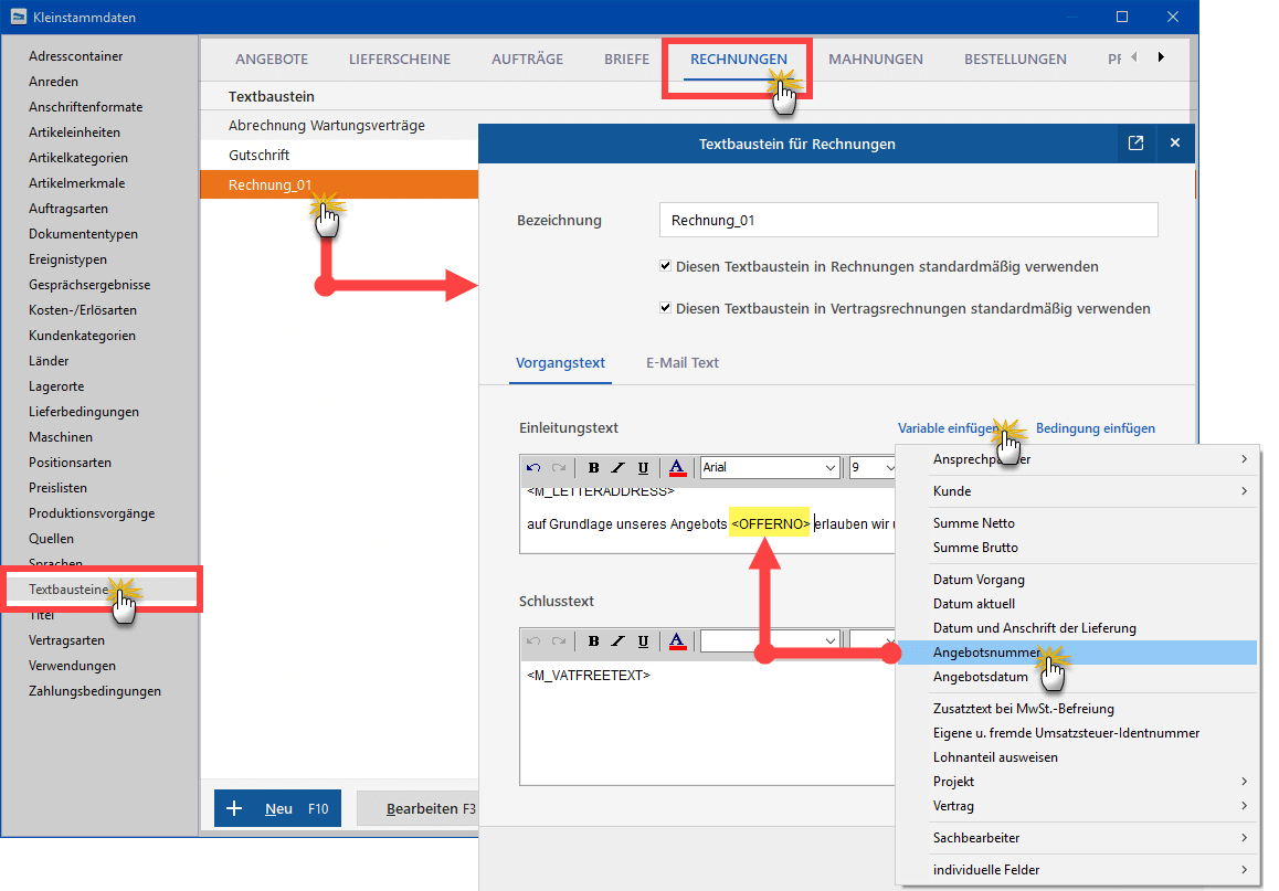 Angebotsnummer einfügen