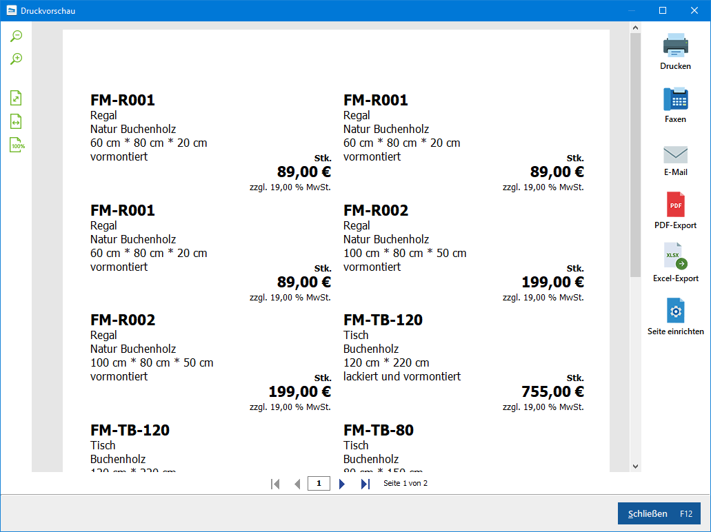 Etiketten Bogen Druckvorschau