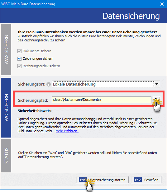 Datensicherungs Dialog