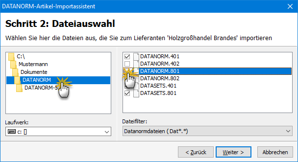 Datanorm Dateiauswahl