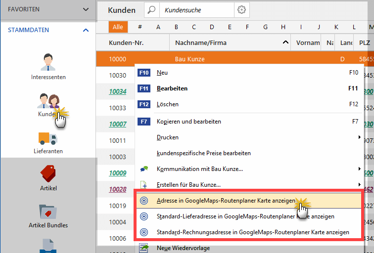Adressanzeige