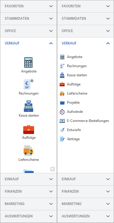 Navigationsleiste Symbolgröße