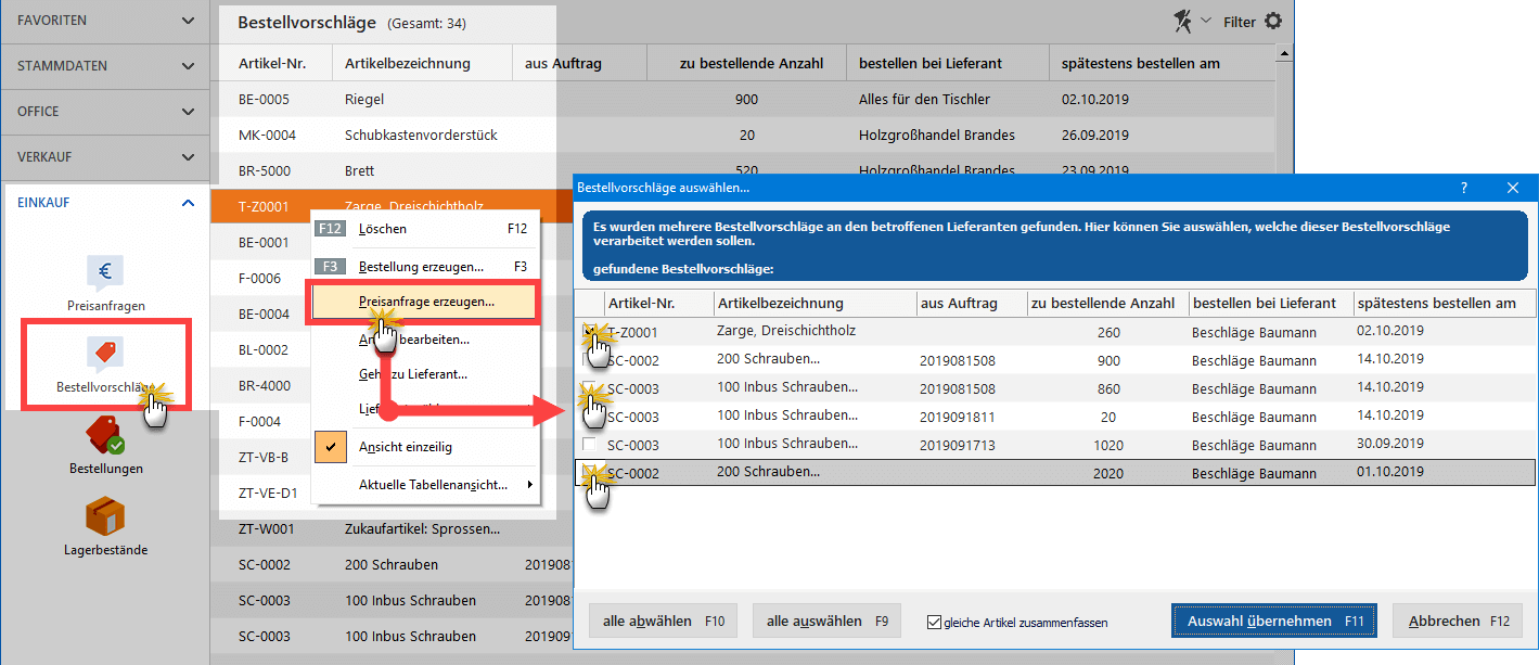 Automatisch erstellte Preisanfragen