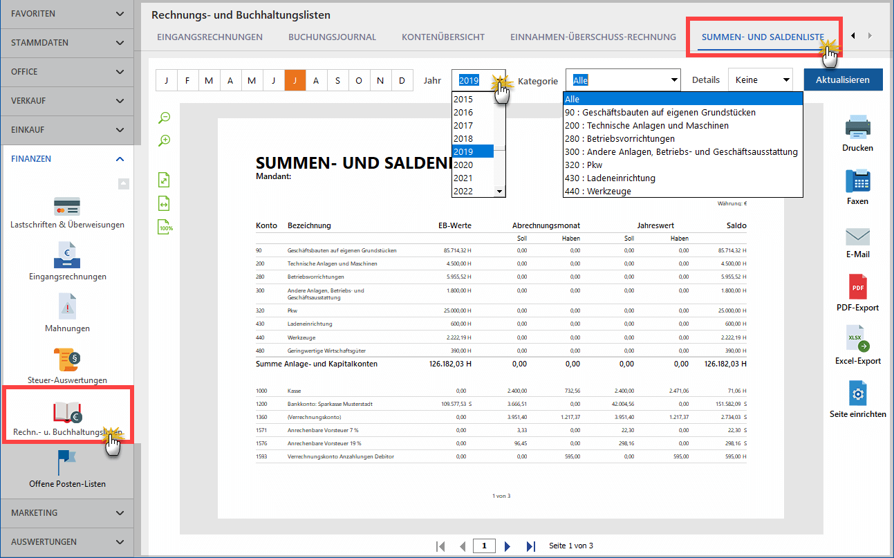 Summen- und Saldenliste anzeigen