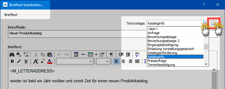 Brieftext aktualisieren