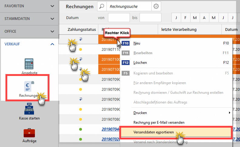 Versanddaten exportieren