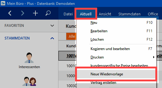 Neue Wiedervorlage anlegen