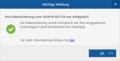 Datensicherung bestätigt