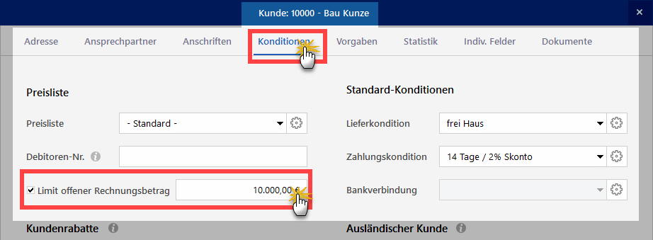 Limit offener Rechnungsbetrag